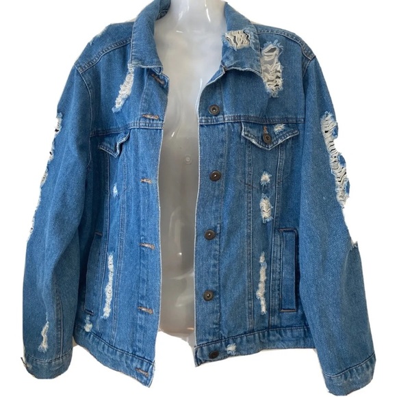 Highway jeans Co distressed destroyed jean jacket size m - Picture 1 of 4